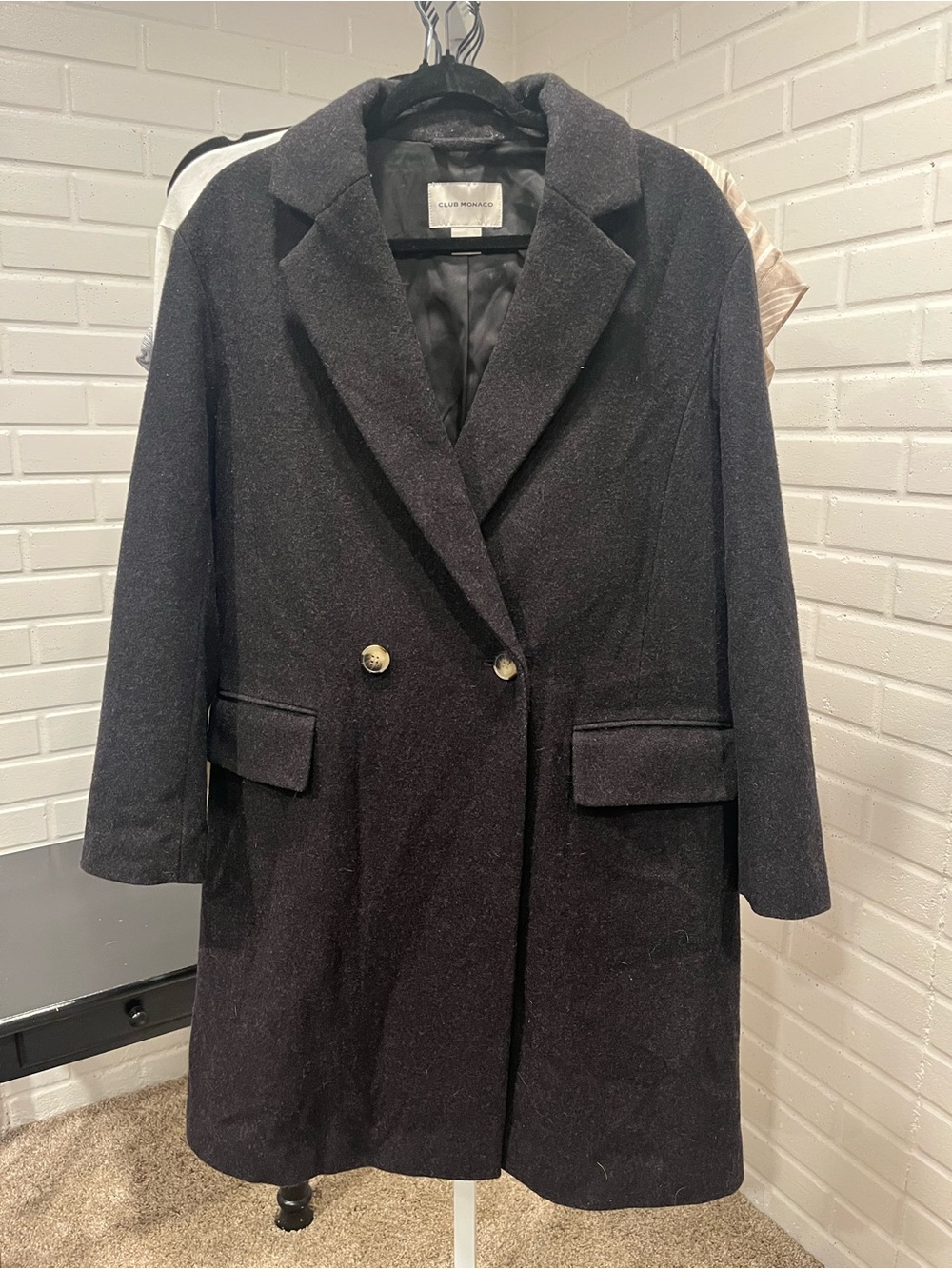 Club Monaco Black Double-Breasted Wool-Blend Pea Coat